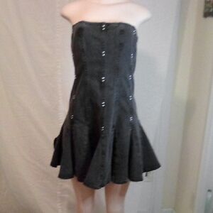 Wild Fable Black Wash Denim Strapless Dress W/Flare Bottom and Silver Tabs Sz M